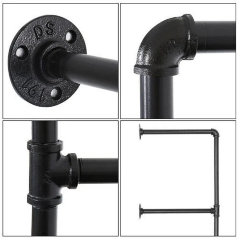 NEX™ 55" Black DIY Industrial Wall-Mounted Iron Pipe Open Bookshelf