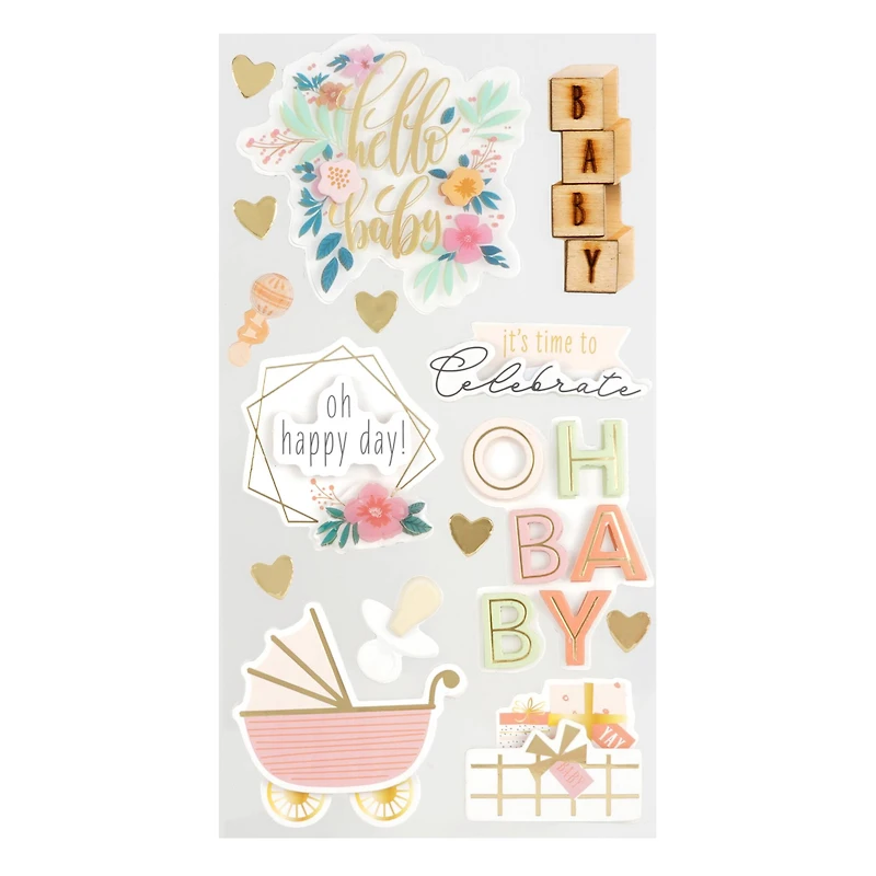 12 Pack: Pink Hello Baby Stickers by Recollections™