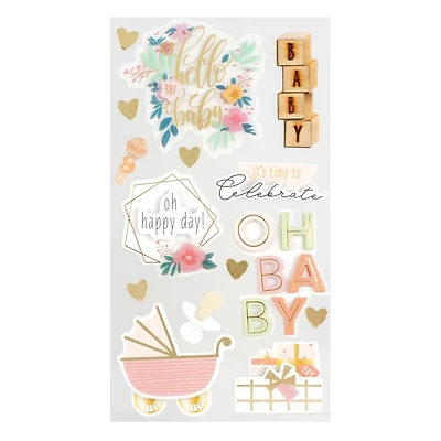 12 Pack: Pink Hello Baby Stickers by Recollections™