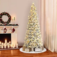 9ft. Pre-Lit Flocked Alberta Spruce Artificial Christmas Tree, White LED Lights