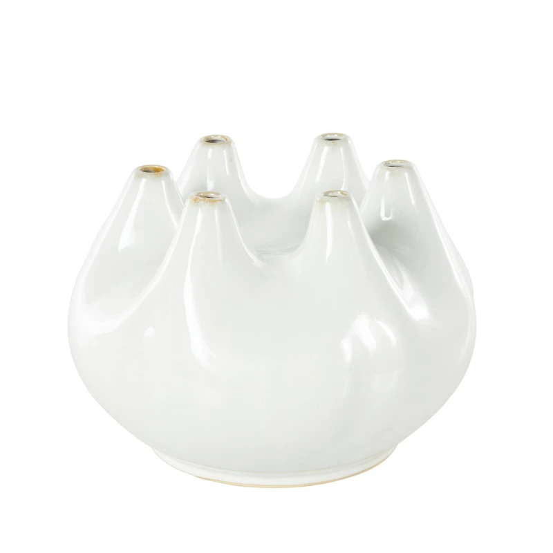 10" Wide White Multi Opening Ceramic Vase