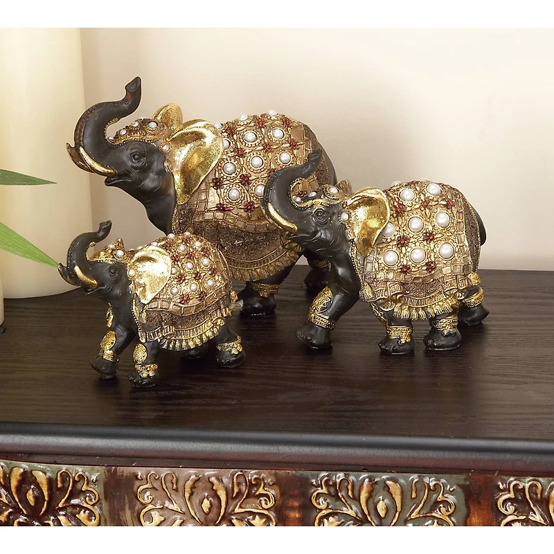Gold Eclectic Elephant Sculpture Set