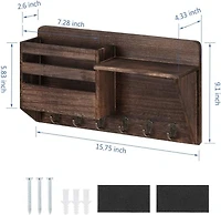 NEX™ 16" Brown Wall-Mounted Mail & Key Holder Organizer with 6 Key Hooks
