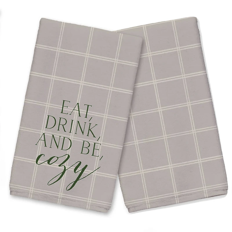 Be Cozy Gray and White Check Tea Towel - Set of 2