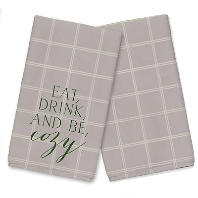 Be Cozy Gray and White Check Tea Towel - Set of 2
