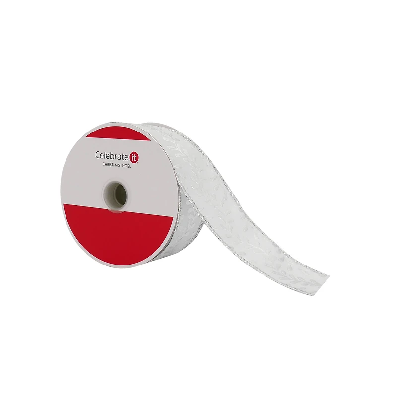 1.5" x 30ft. Silver Foil Leaves Wired Faux Linen Ribbon by Celebrate It®