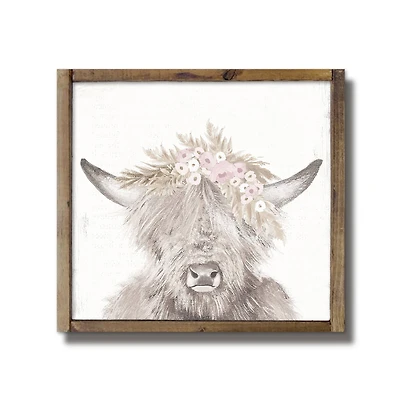 Neutral Highland Cow Framed Wood Plaque