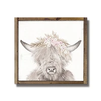 Neutral Highland Cow Framed Wood Plaque