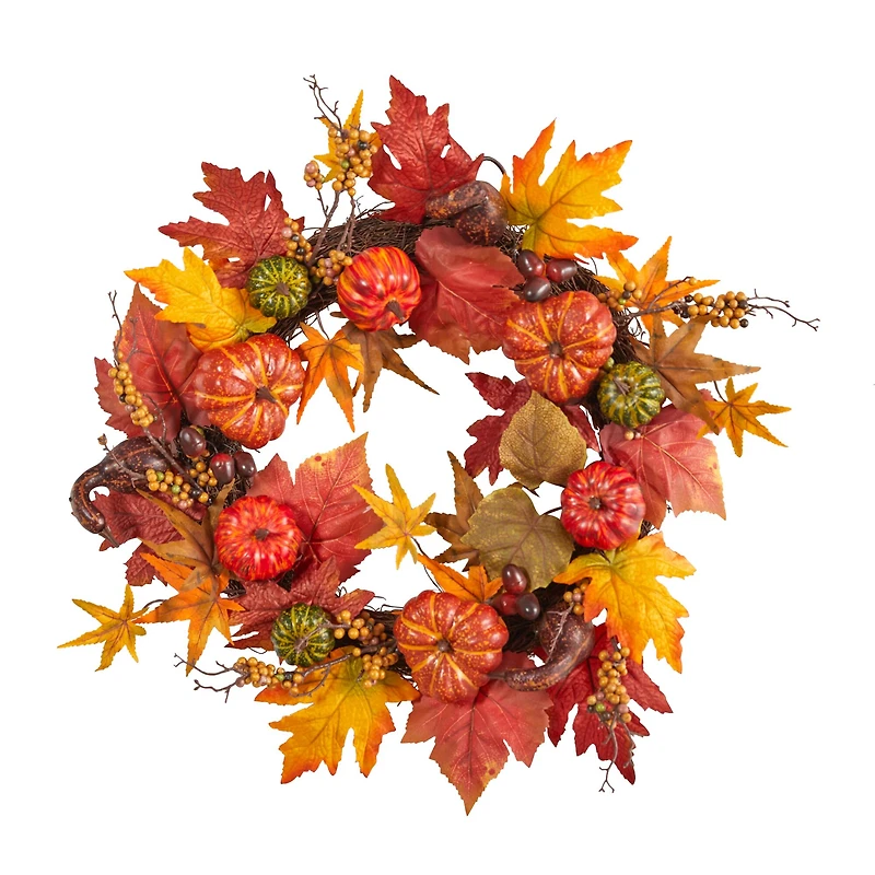 24" Pumpkin & Berries Artificial Fall Wreath