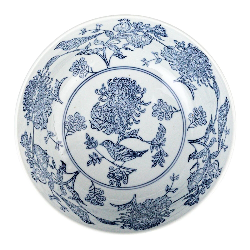 Hello Honey® 10" Blue & White Aviary Garden Stoneware Bowl
