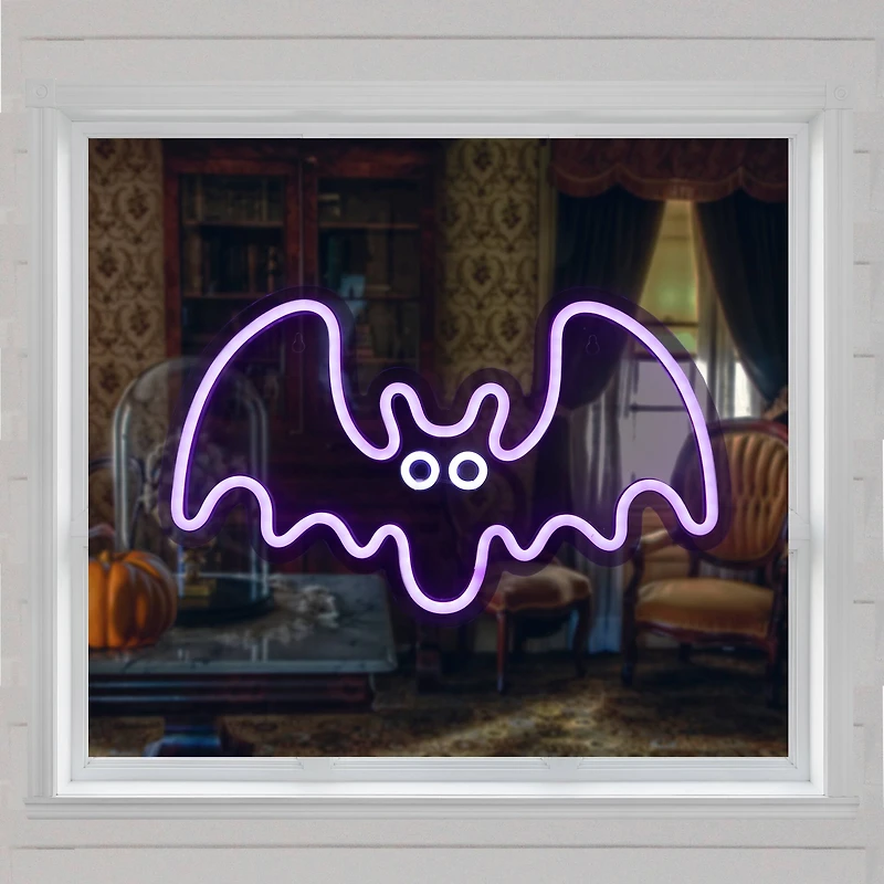 15" Purple LED Neon Style Purple Bat Halloween Window Silhouette