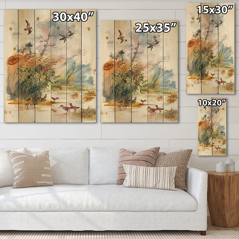 Designart - Autumn Landscape With Flying Over The Water