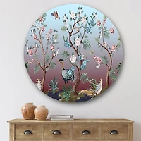 Designart - Chinoiserie With Birds and Peonies XI - Traditional Metal Circle Wall Art