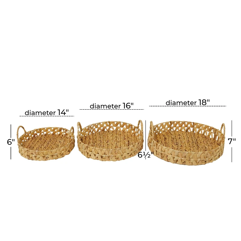 Brown Seagrass Coastal Tray, Set of 3" 19", 16", 14"