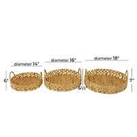 Brown Seagrass Coastal Tray, Set of 3" 19", 16", 14"