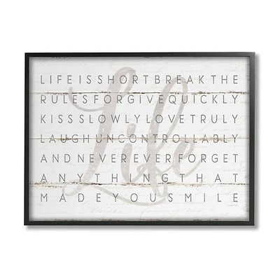 Stupell Industries Life Is Short Smile Grey on White Planked Look Framed Wall Art