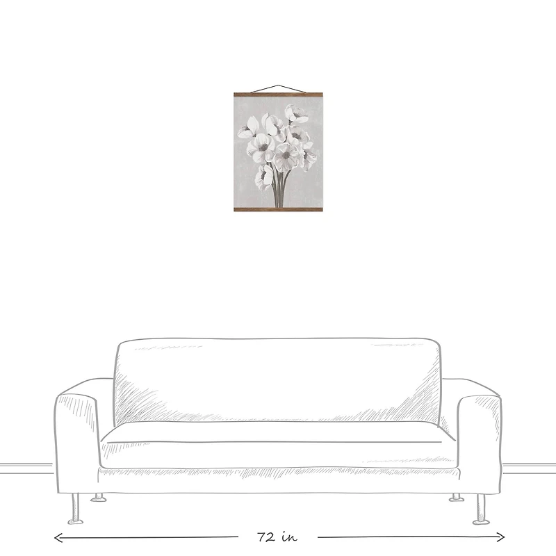 Soft Gray Poppies Teak Hanging Canvas