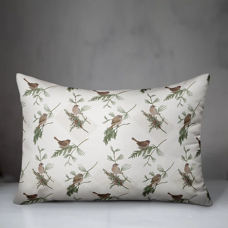 White Pine & Birds Throw Pillow