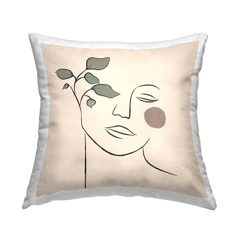 Stupell Industries Soft Female Face Line Drawing Abstract Plant Sun Throw Pillow 18" x 18"