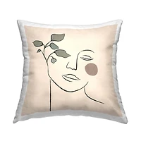 Stupell Industries Soft Female Face Line Drawing Abstract Plant Sun Throw Pillow 18" x 18"