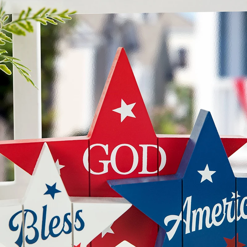 Glitzhome® 11" Wooden Patriotic America Stars Table Décor