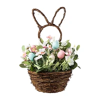 Glitzhome® 18" Easter Egg & Flower Bunny-Shaped Basket Centerpiece