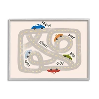 Stupell Industries Kid's Cartoon Car Road Map Fun Playful Streets in Gray Frame Wall Art