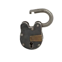 Grey Metal Industrial Lock and Key, 2" x 4" x 2"
