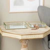 Clear & Gold Beveled Glass & Metal Rectangle Jewelry Box Set