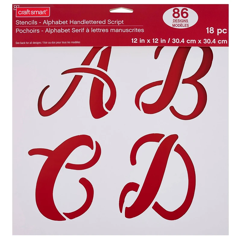 Alphabet Handlettered Script Stencils, 12" x 12" by Craft Smart®