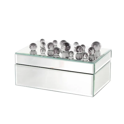 8.25" x 5" x 4.5" Silver Glass Mirrored Decorative Jewelry Box with Black Bubble Textured Balls