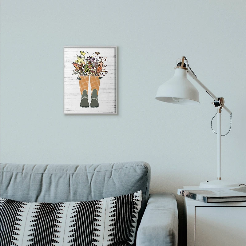 Stupell Industries Fall Foliage in Boots Gray Framed Wall Art