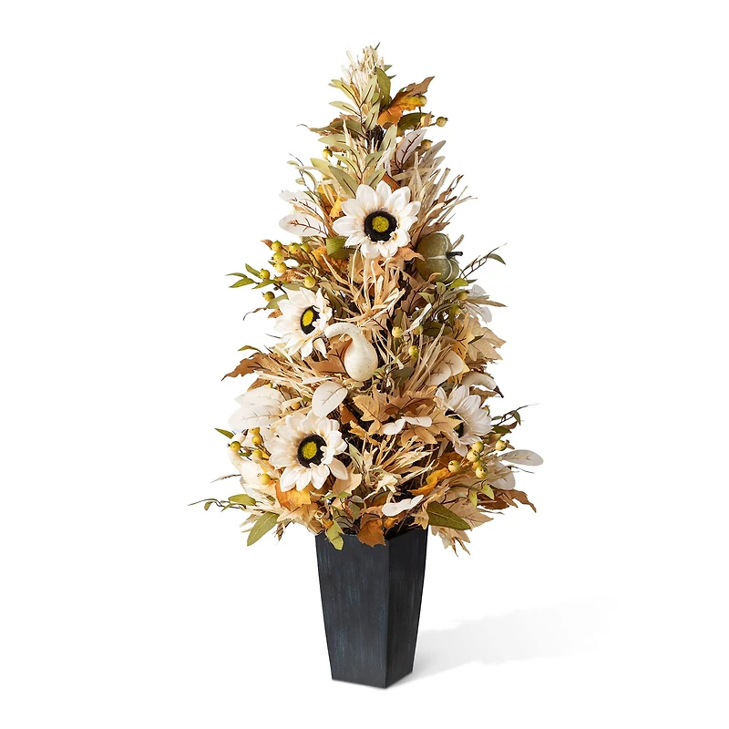 Glitzhome® 36" Fall Neutral Sunflower, Pumpkin and Leaf Porch Tree