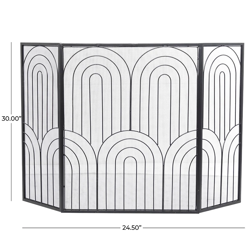 The Novogratz Black Metal Art Deco 3-Panel Fireplace Screen