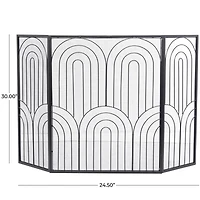 The Novogratz Black Metal Art Deco 3-Panel Fireplace Screen