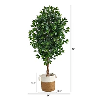 6ft. Ficus Artificial Tree with Natural Trunk in Handmade Natural Jute and Cotton Planter