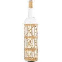 27" Clear Glass Handmade Tall Vase with Light Brown Rattan Woven Body & Neck