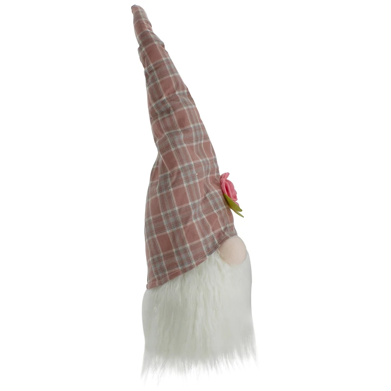 20" Pink & White Plaid Spring Gnome Head Décor