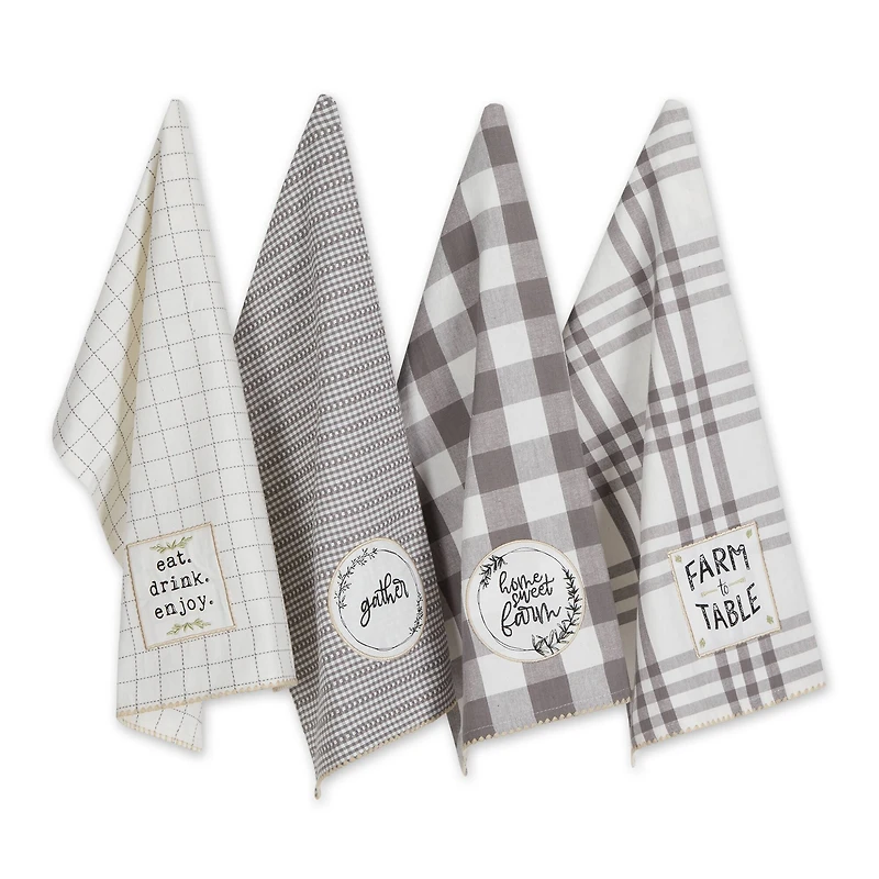Gray Farm To Table Embellished Dishtowel (Set of 4)
