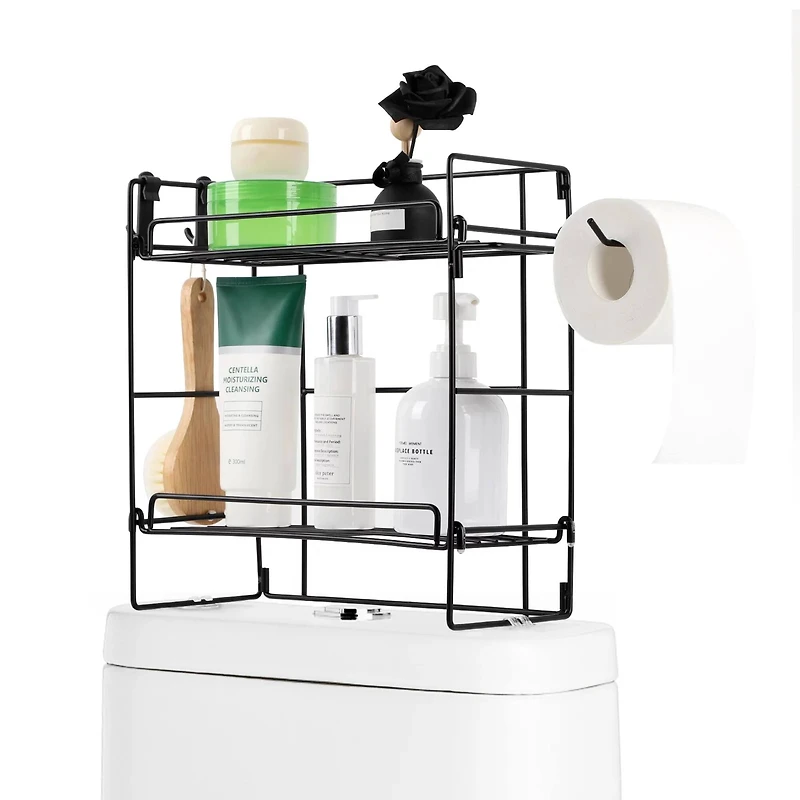 Over The Toilet Storage Shelf Organizer Basket with Paper Towel Holder