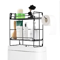Over The Toilet Storage Shelf Organizer Basket with Paper Towel Holder