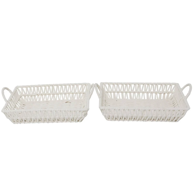 The Novogratz White Cotton Handmade Woven Storage Basket with Handles Set of 2 19", 18"