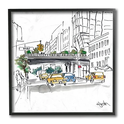 Stupell Industries City Taxi Underpass Urban Architecture Watercolor, 12" x 12"