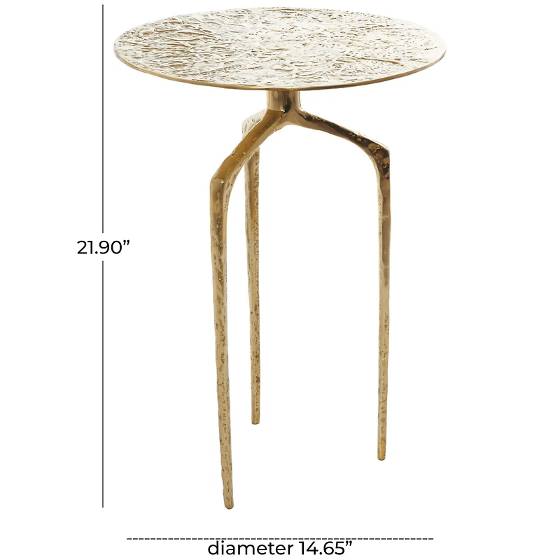 Gold Aluminum Geometric Slim Textured Accent Table