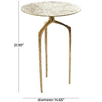 Gold Aluminum Geometric Slim Textured Accent Table