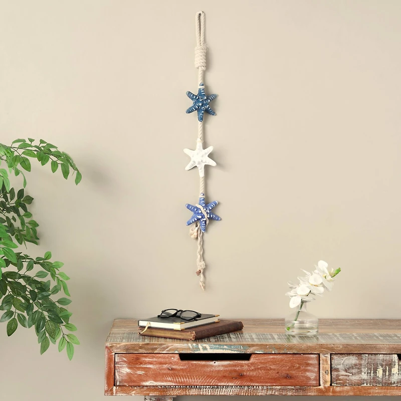 Starfish Handmade Home Wall Decor with White Hanging Rope & Seashell Accents