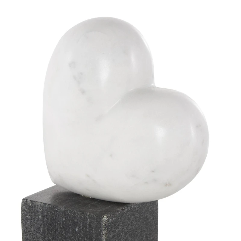 8.5" White & Black Marble Heart Slanted Sculpture with Block Base