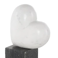 8.5" White & Black Marble Heart Slanted Sculpture with Block Base