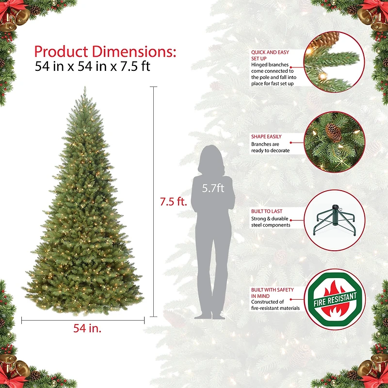 7.5ft. Pre-Lit Downswept Vienna Fir Artificial Christmas Tree, Clear Lights