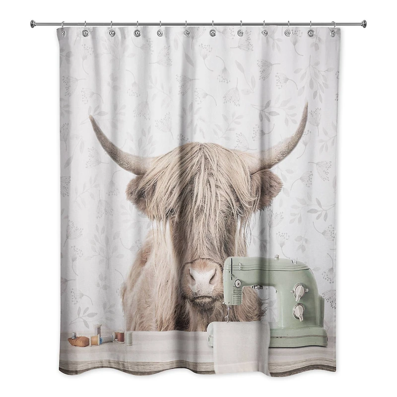Cow at Desk Sewing 71" x 74" Shower Curtain